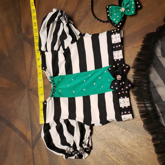 Striped Black and White Kids Dance  Costume Rhinestones Beetlejuice Waistress - Picture 12 of 16